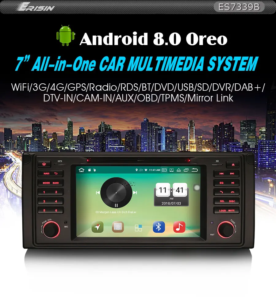 Sale Erisin ES7339B 2 din Android 8.0 Octa Core 4GB RAM Car DVD GPS DAB for BMW 5er E39 E53 X5 M5 GPS Radio BT 0