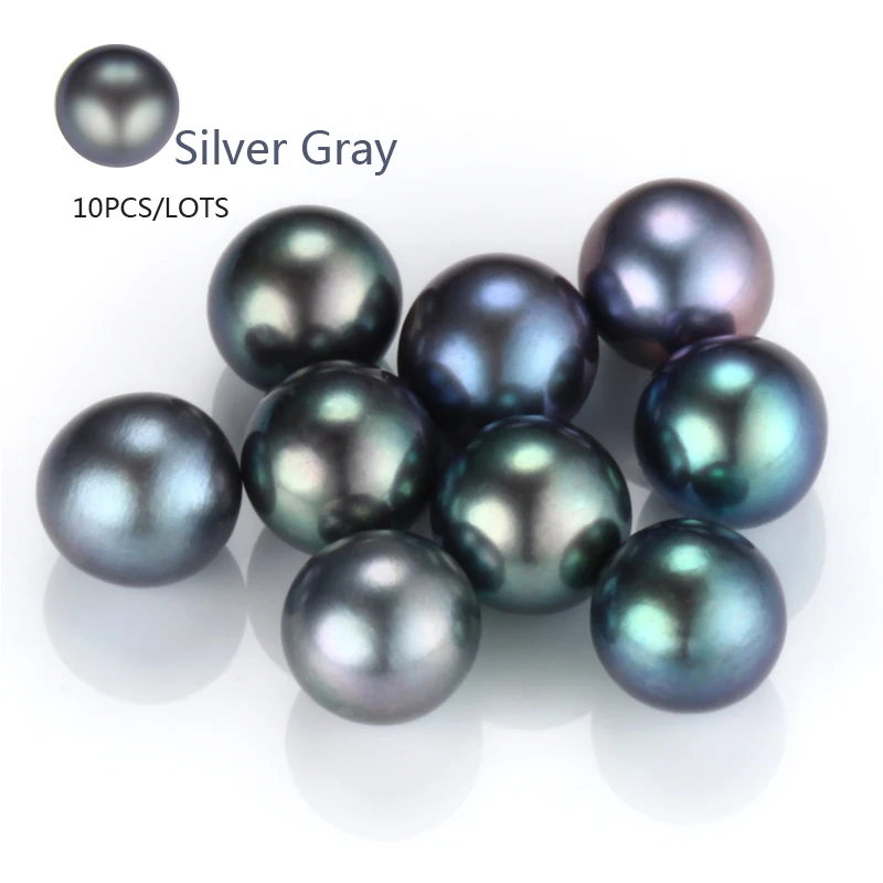 

Silver Gray AAA Loose Pearls, 10pc/Lot Near Round Genuine Freshwater Oyster Pearls, Jewelry Making Beads For DIY
