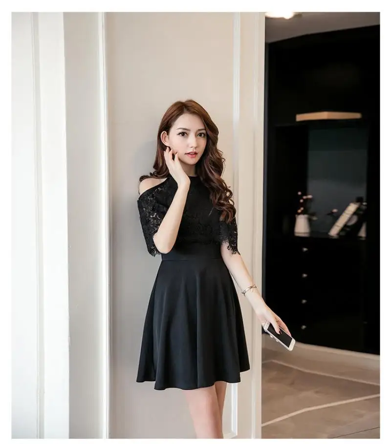 2018 New Arrivals Summer Women dress Short Sleeve Slim Hollow Out Lace A Word Is Bitter Fleabane Dresses Free Shipping