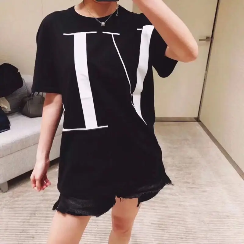 

Fashion women Tops & Tees 2019 Runway Luxury famous Brand European Design party style T-Shirts Women's Clothing WD04602
