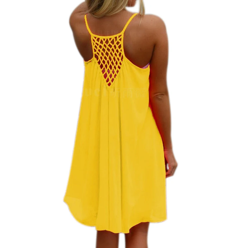 Сексуальное женское летнее шифоновое платье на бретельках, повседневное свободное однотонное пляжное платье без рукавов размера плюс 5XL SSA-19ING