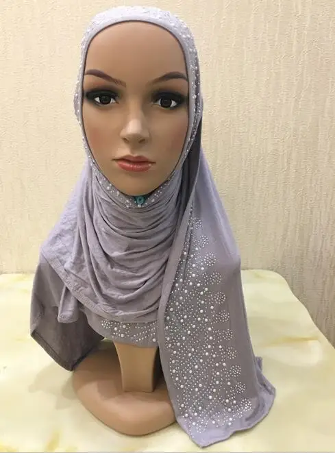 H1234 Мода Модальные эластичный трикотаж длинный шарф с причудливыми стразами, Исламская шарфа, быстрая