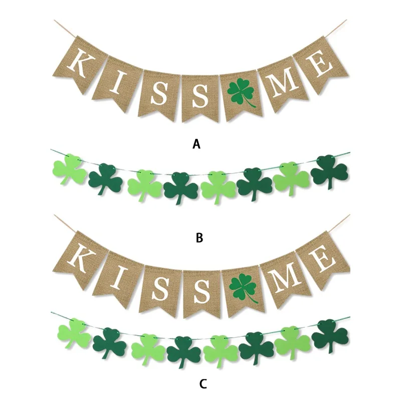 Брезентовые флажки KISS ME День Святого Патрика ирландский Трилистник декоративные Висячие украшения Бантинг Флаг