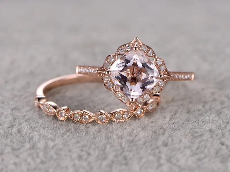 Ring Women 2pcs 8mm 2 5ct Round Cut Morganite Bridal Set Ring Women 2pcs 8mm 2 5ct Round Cut Morganite Bridal Set Engagement 14k Rose Gold Bague Femme Wedding In Rings From Jewelry Accessories On