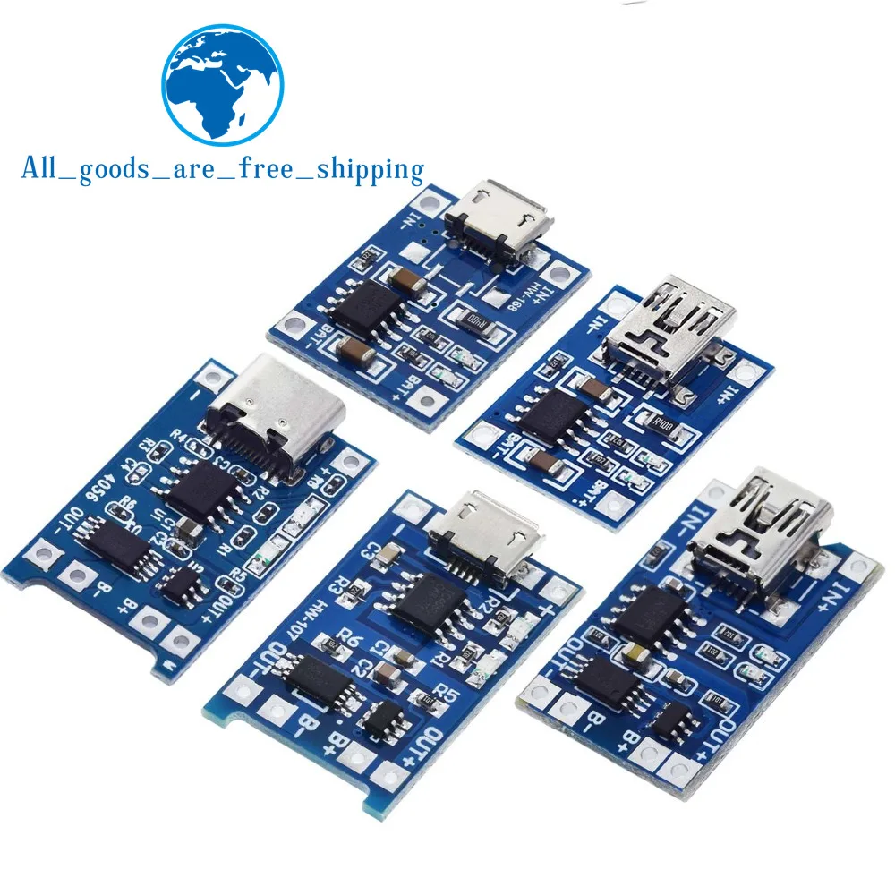 

Type-c / Micro USB 5V 1A 18650 TP4056 Lithium Battery Charger Module Charging Board With Protection Dual Functions 1A Li-ion