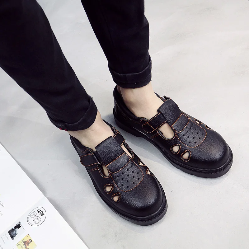 Respirável Couro Calçado Sapatos Botas Homens Bot Verão Leve Borracha Dos Sola Preto Aço Segurança cinza Trabalho Com Biqueira De Preto qawqRx7Z