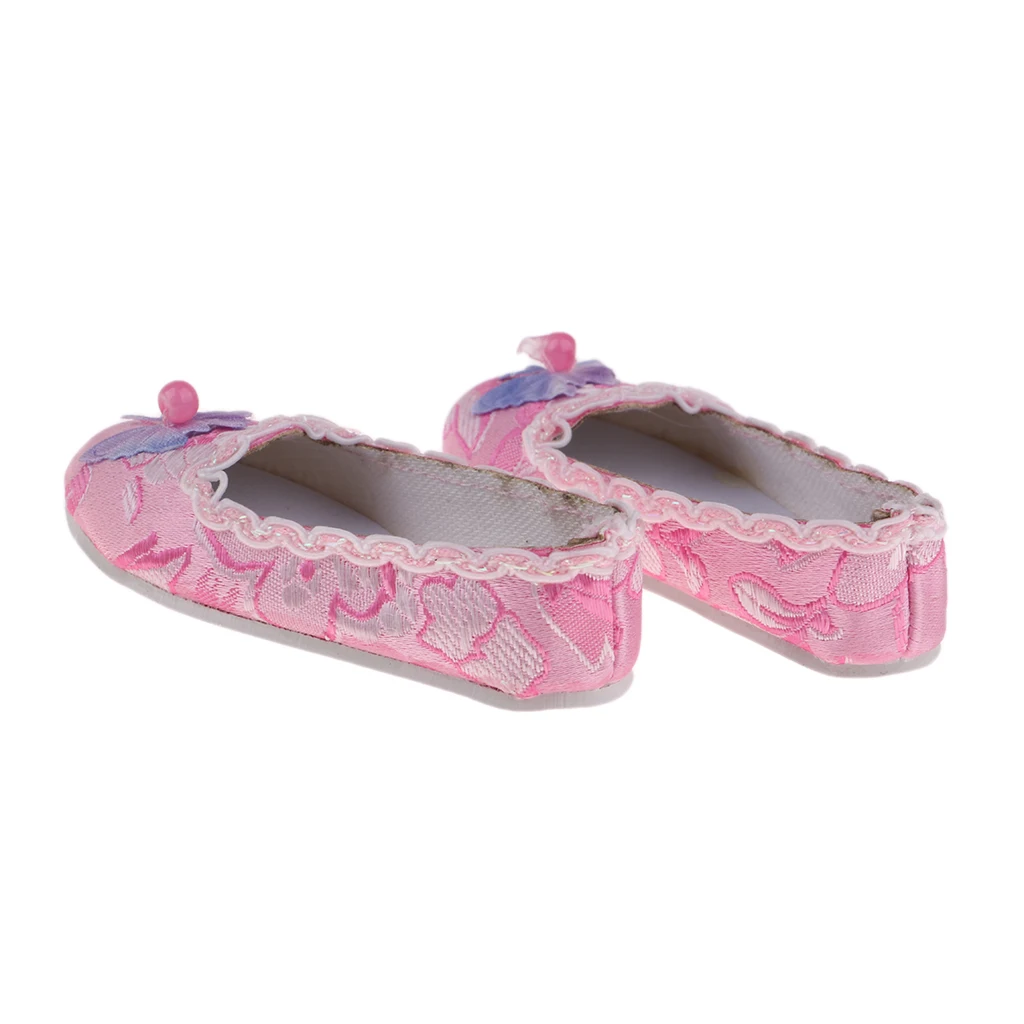 1/3 Handmade Dolls Pink Flat Embroidered Floral Shoes for Night Lolita Dolls 