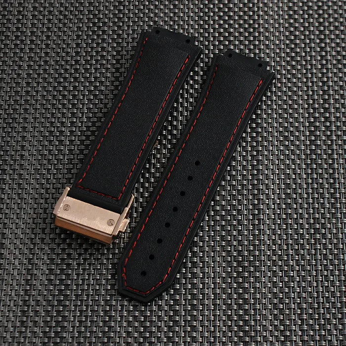 

Replacement Rubber Watch band 28mm Black diving silicone rubber watch bands strap Rose gold deployment watch buckle