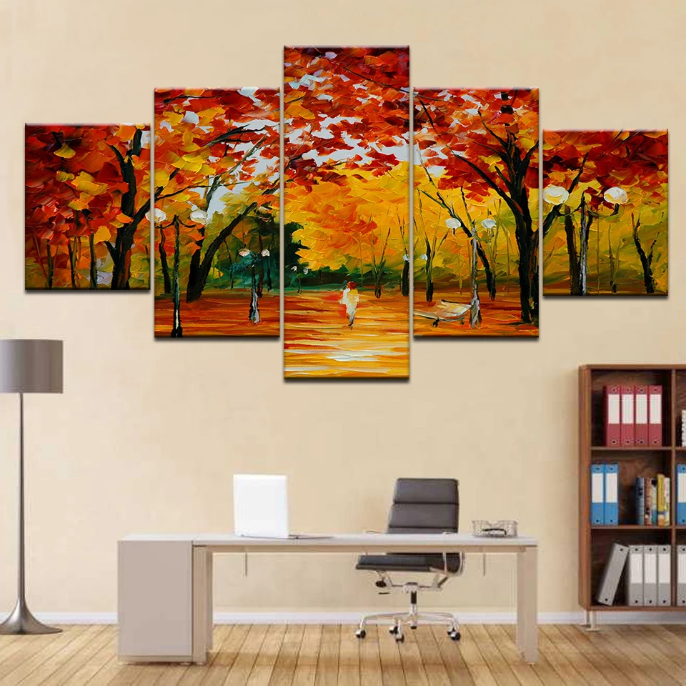 

HD Canvas Paintings Living Room Wall Art Prints Framework 5 Pieces Forest Trees Park Scenery Pictures Abstract Poster frame