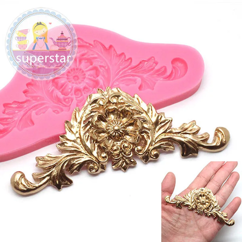 

3D Baroque Damask Scroll Crown Sugar Fondant Cake Tools Cutter Shape Silicone Cake Mold Wedding Decorating Cupcake Mould