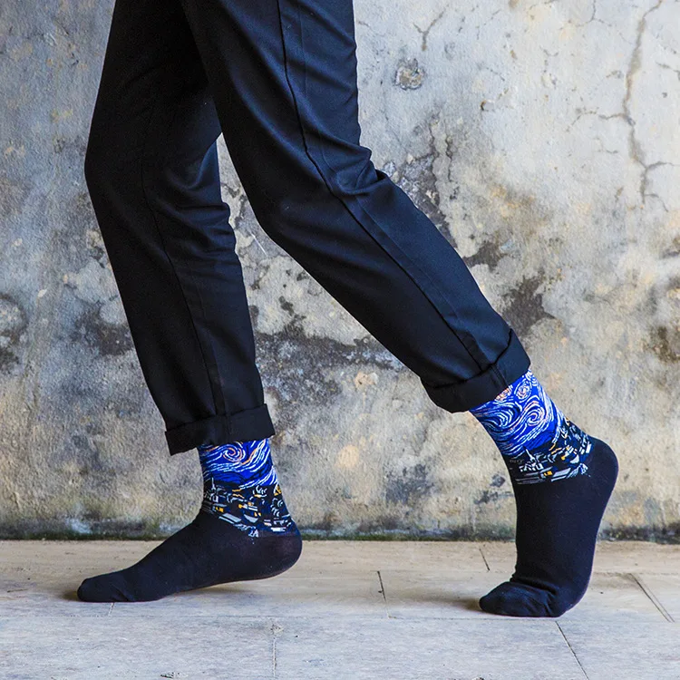 Потрясающие носки с 3d принтом для мужчин и женщин, хлопковые забавные носки Ван Гог Мона Лиза, модные дизайнерские носки с известными рисунками в стиле Харадзюку