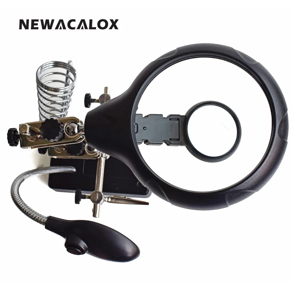 NEWACALOX сварочные инструменты для ремонта паяльника с третьей стороны подставка держатель станция увеличительное стекло зажим 5 светодиодный зажим Лупа