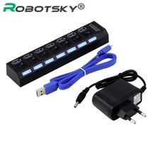 Robotsky 7 портов Высокоскоростной USB 3,0 концентратор разветвитель с переключателем Вкл/Выкл светодиодный Разъем EU/US/UK для портативных ПК