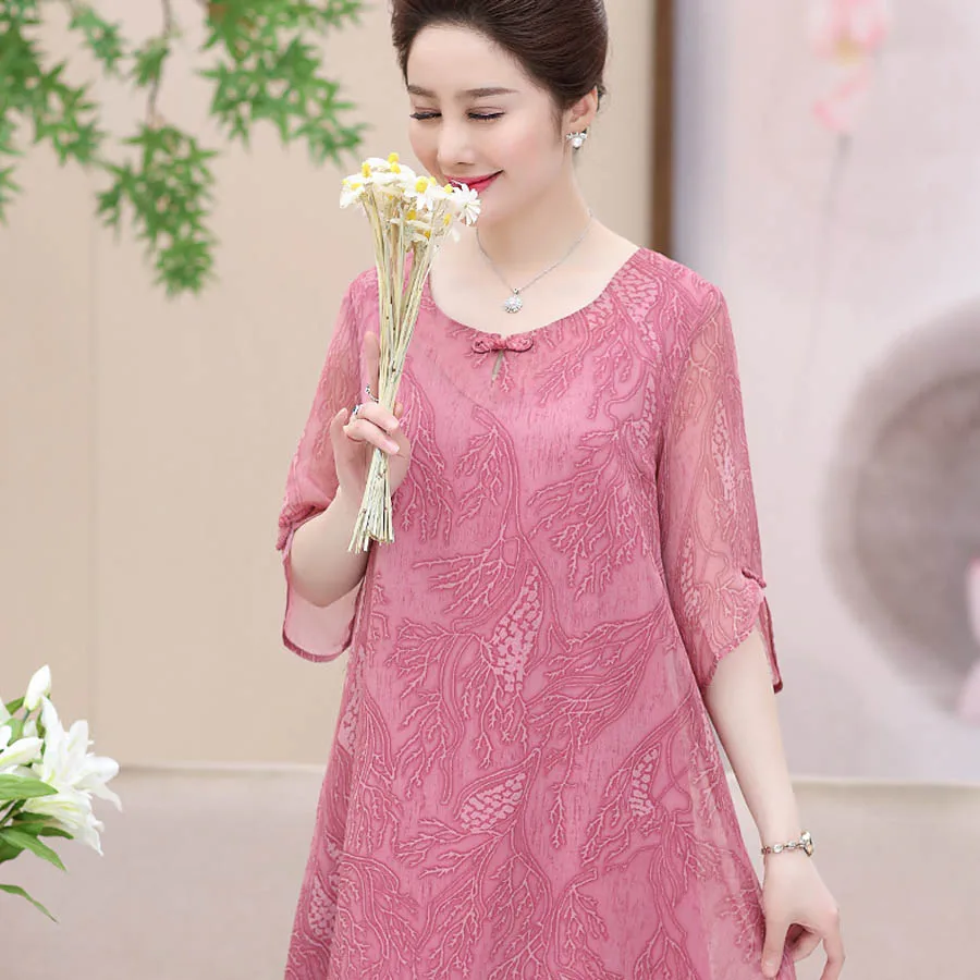 

Mother fitted knee-length dress chiffon woman dress middle-aged female summer dress P30-1818