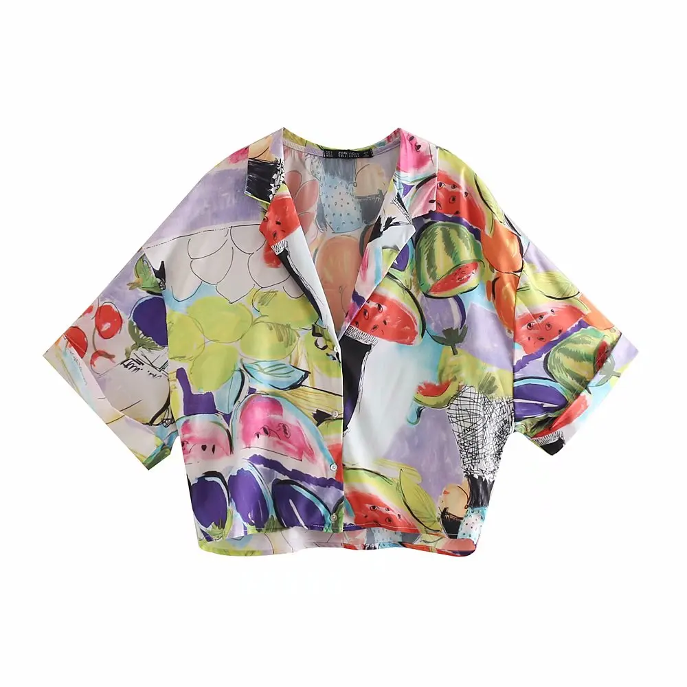 

new autumn women vintage graffiti print casual blouses chic batwing sleeve shirts female beach wear blusas tops LS3918