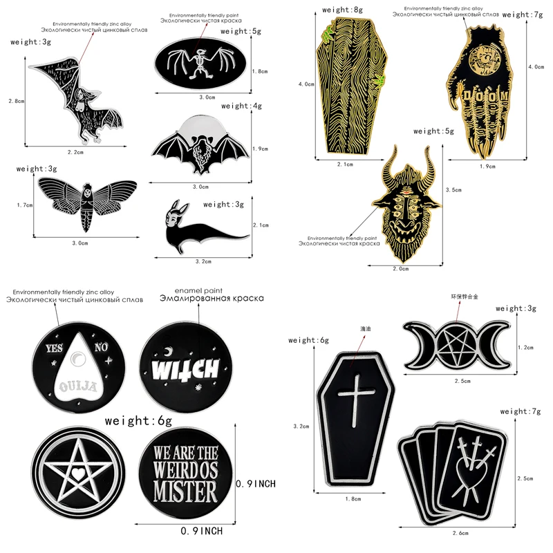 Для детей возрастом 1-6 шт./компл. панк темно брошь коллекция эмаль на булавке с черепом и летучей мышю ведьма Скелет гроб Pin кнопка, металлический значок подарок на Хэллоуин ювелирные изделия