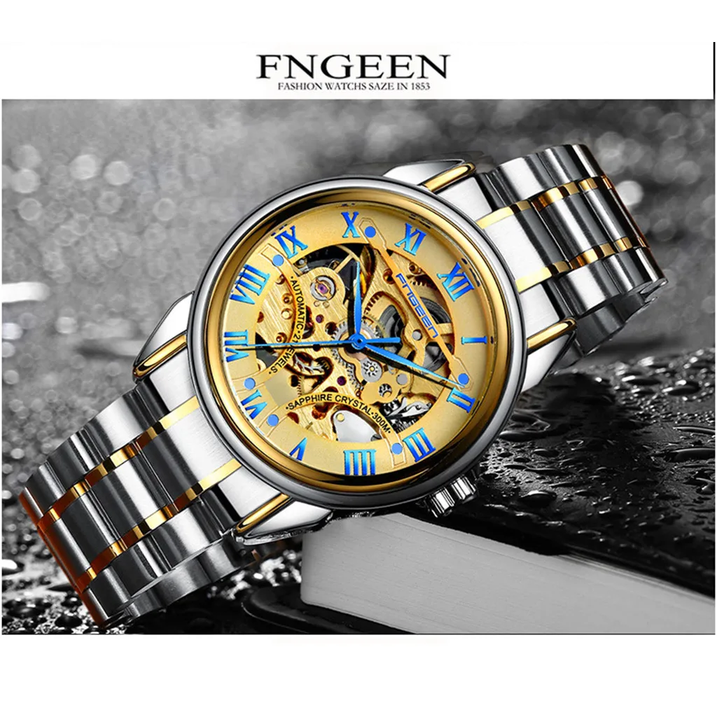 FNGEEN الرجال ووتش مقاومة للماء الفولاذ المقاوم للصدأ التلقائي ساعات آلية رجل 2019 erkek كول الساعاتي zegarek meski
