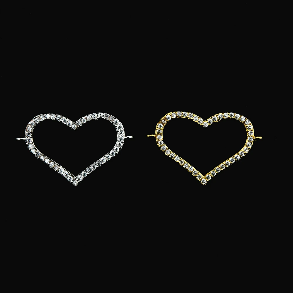 

New Arrival !Copper Inlay CZ Heart-Shaped Connectors! Two Plated Colors, Can Mix 5Pieces