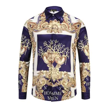 

Brand Luxury Vintage Print Men Shirt Long Sleeve Casual Slim Fit Shirts Men Dress Tuxedo Social Shirt 3D Print Camisa Masculina