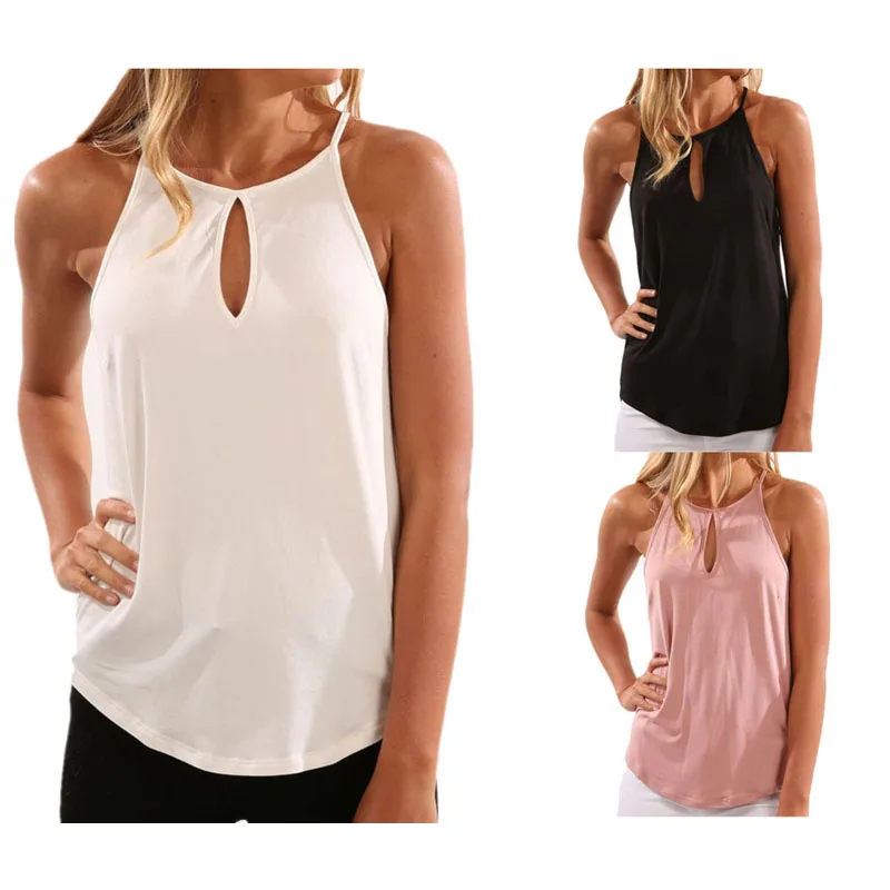 

2019 summer new simple versatile sleeveless sling solid color women's vest T-shirt blouse female W526
