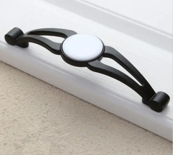 5''Black White Ceramic Cabinet Handles Pulls Door Handle Drawer Pulls / Porcelain Cupboard ...
