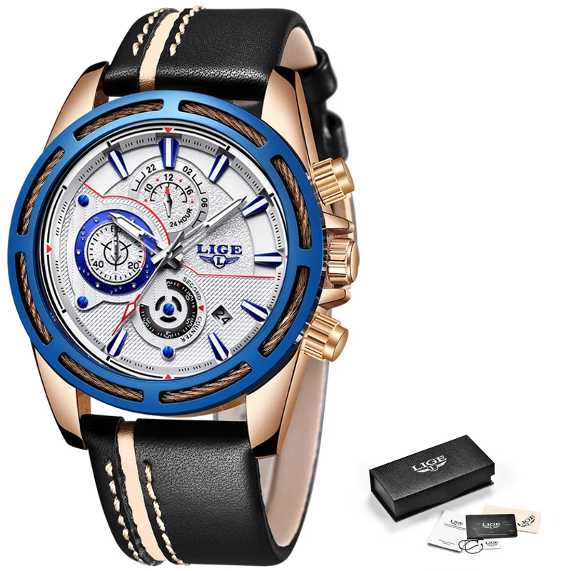 

Relogio Masculino LIGE Mens Watches Top Brand Luxury Quartz Gold Watch Men Casual Leather Military Waterproof Sport Wrist watch