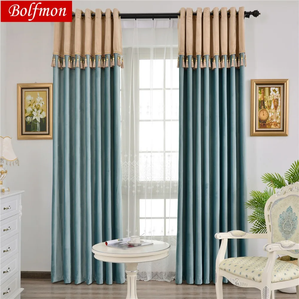 

Latest High Shading Rate 90% Great Elegant Brand Green Blackout Curtains for Living Room Beaded Valance Bedroom Window Treatment