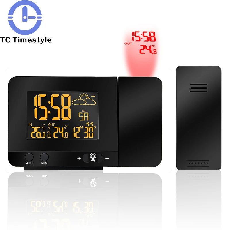 

LED Alarm Projection Clock Table Bedside Digital Tuque Calendars Black Snooze Function Backlight Luminova Square Wekker Clock