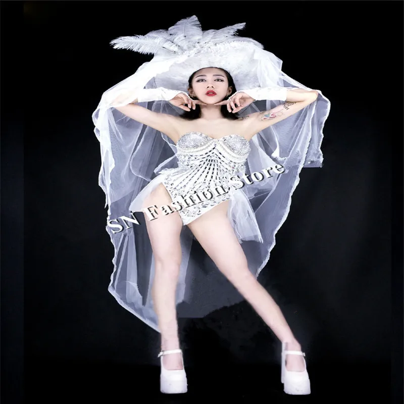 BC89 Christmas ballroom dance costumes white singer stage show font b clothing b font catwalks dj