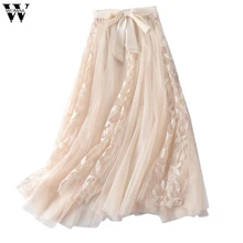 Женская юбка, юбки, женская мода, Женская Весенняя, летняя, эластичная, высокая талия, длинная, сетчатая юбка-пачка, макси, плиссированные юбки, 19 мая 27