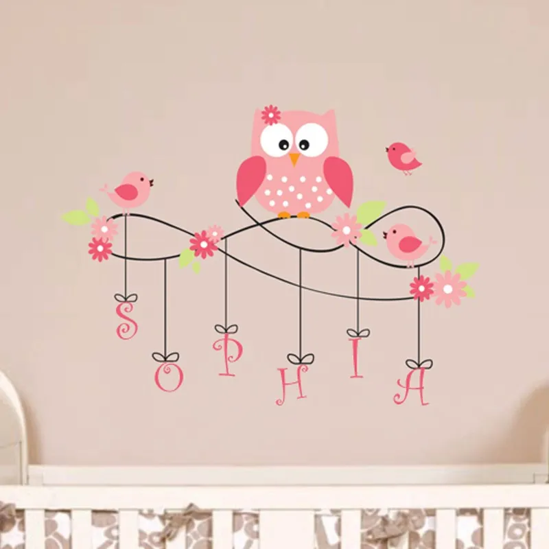 

B13 Owl Wall Decal Personalized Name Vinyl Birds Flower Wall Sticker Art Mural Vinyls Wall Stickers Owls Nursery Kids Room Decor