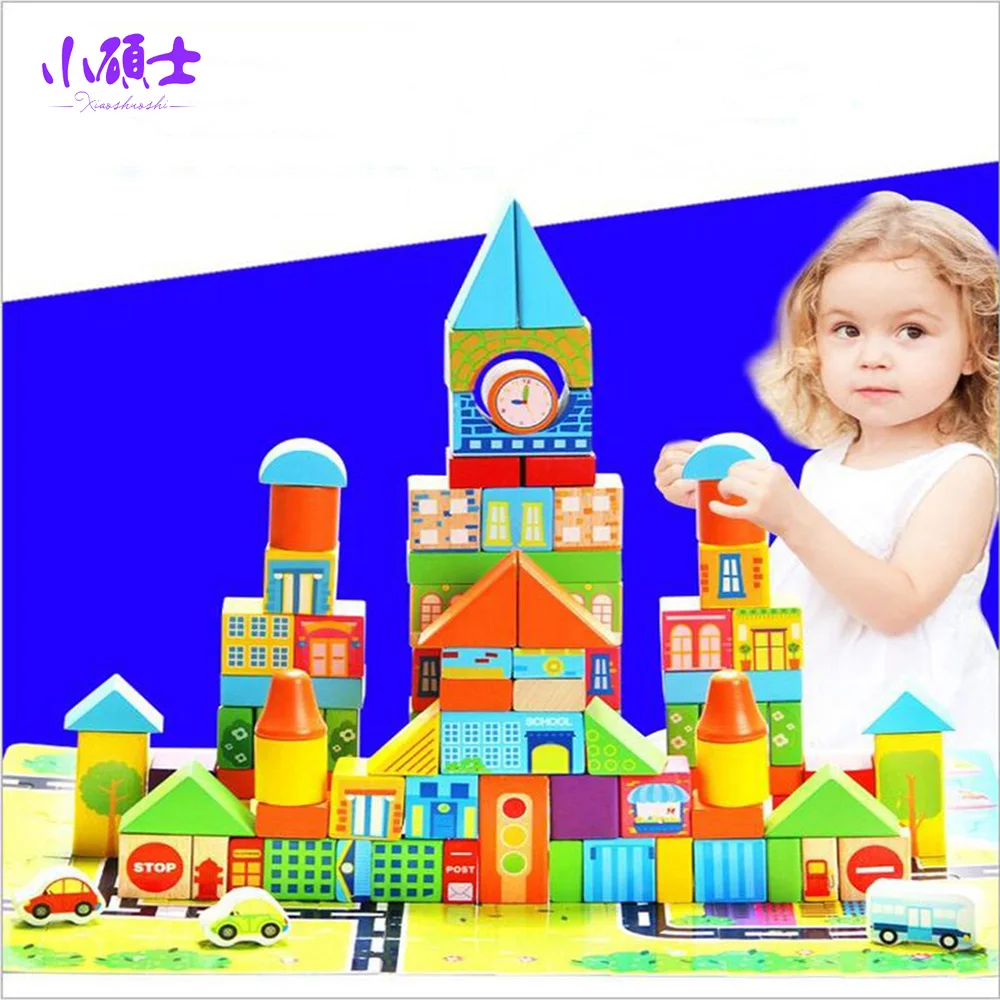 

High Quality Wooden City Building Blocks For Children Kids Early Education Leaning Intelligence Puzzle Model Toys Gift
