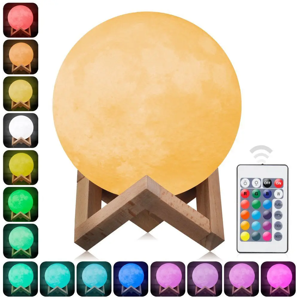 

Remote Moon Shape Multicolor Ambience Light 3D Print Moon Lamp 16 Color Change Touch Switch Bookcase Night Light Home Decor