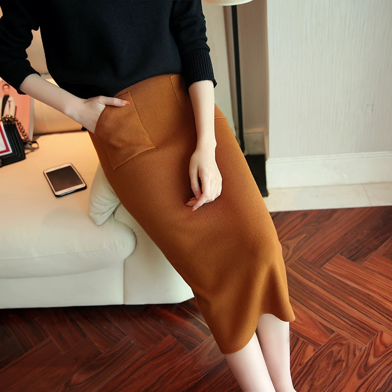 

8984 real autumn new women's knitted pocket skirt 30