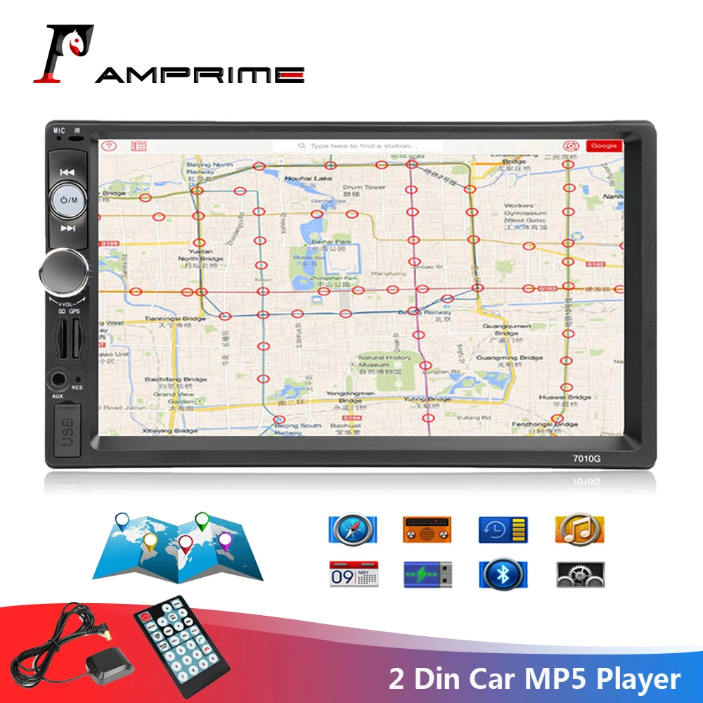 Цена AMPrime 7010G 2 Din автомобильное радио font b GPS b font навигация Авторадио Bluetooth AUX USB MP3 стерео аудио FM радио 2din мультимедийный плеер камера