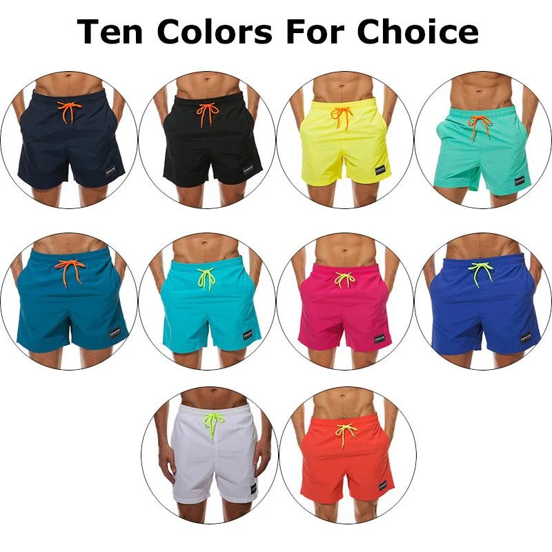 ESCATCH Board Shorts Men Breathable Sport Swimming Shorts Solid Color Elastic Waist Beach Shorts Summer Swim Shorts
