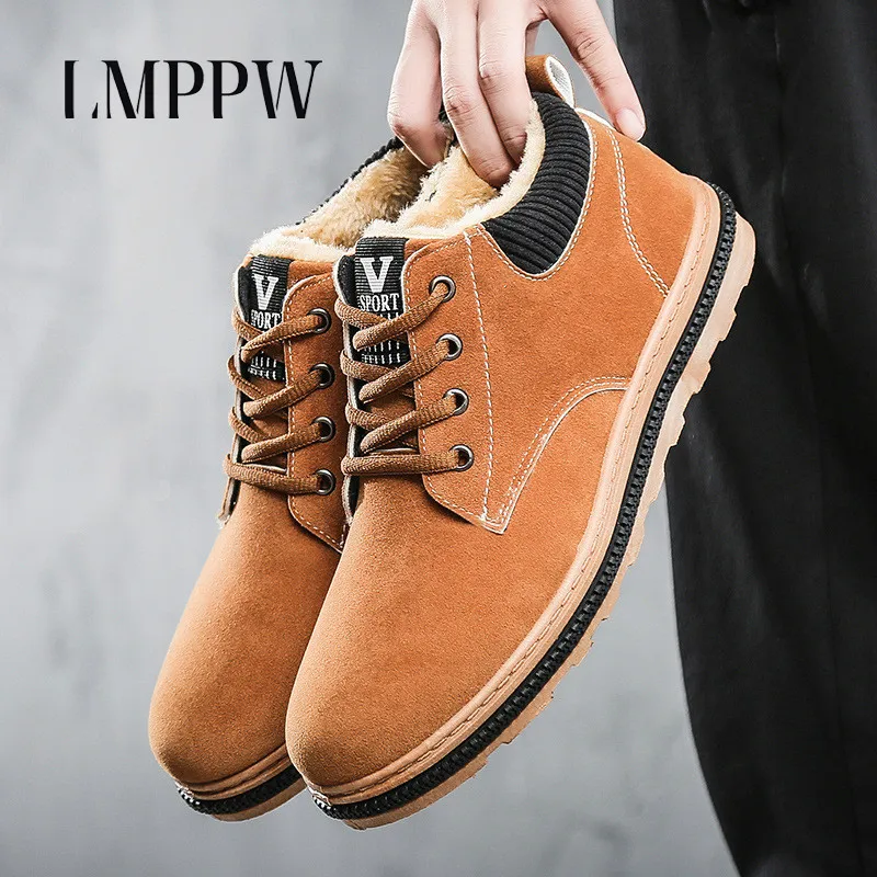 

New Men Shoes Winter 2018 Warm Plush Ankle Snow Boots Fashion Suede Leather Casual Outdoor Cotton Shoes Comfortable Footwear