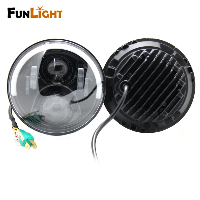 Free shipping 7 LED Headlight with Halo Angel Eye & Turn Signal Lights & DRL for Jeep Wrangler JK Headlamp  (10)