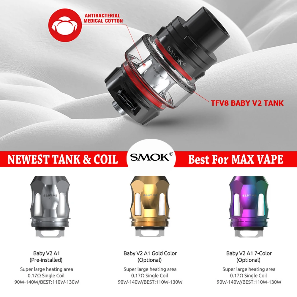 SMOK TFV8 Baby V2 A1 A2 A3 S1 S2 K1 K4, версия катушки, 2 восьмиугольных ядра для V8 BABY V2, атомайзер, вид, Mag Grip Vape