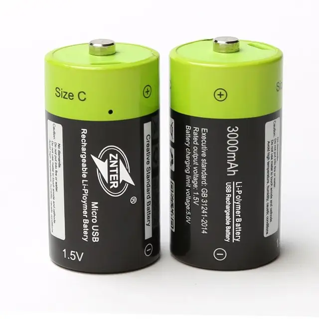 ZNTER 2pcs/lot Size C 1.5V 3000mAh Rechargeable Lithium Polymer Battery