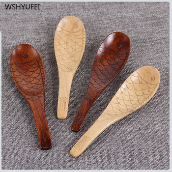 

Direct marketing creative fish-shaped fish scale pattern wood spoon porridge spoon Japanese style wood tableware hand-carved