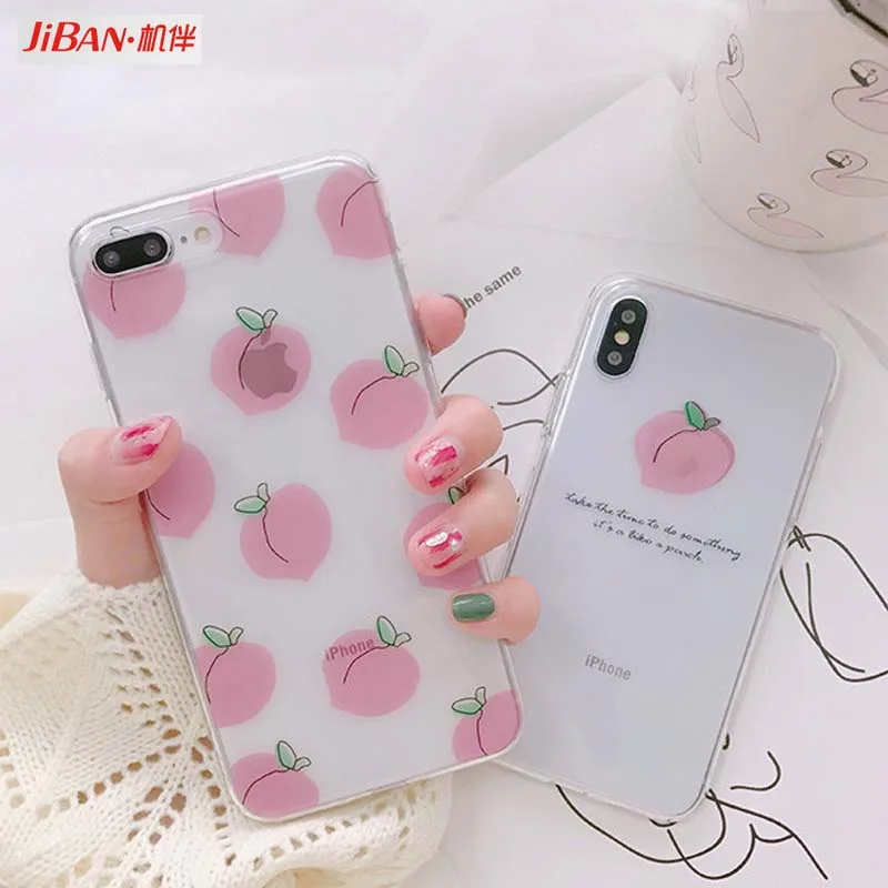 

JIBAN Fruit Peach Pink Phone Case For iphone 8 Back Cover Lovely Soft TPU Cases Coque For iphone X 6S 6 6plus 7 7plus 8Plus Capa