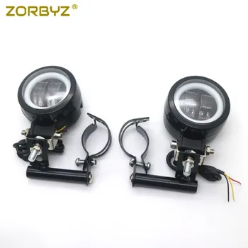 

ZORBYZ White LED Passing Spot Fog Light Bar with Blue Angel Eye For Harley Suzuki Honda Touring Chopper Custom