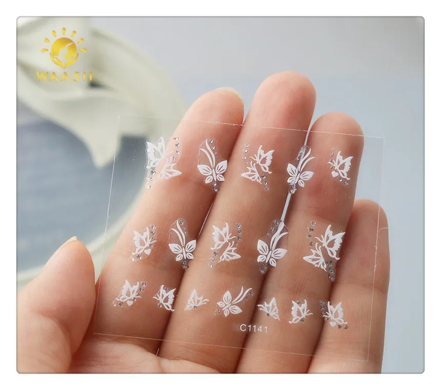 1Sheet white small flower with the rhinestons nail art adhesive