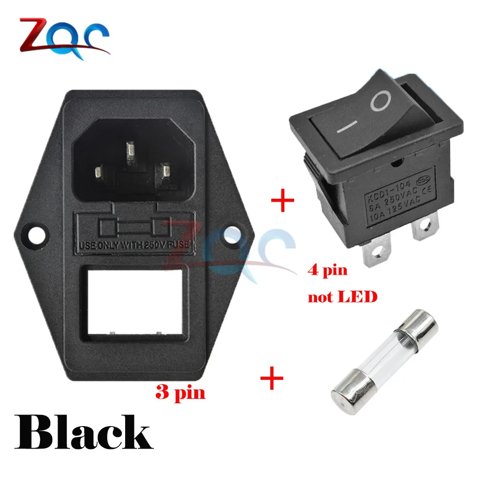 AC 10A 250 В 4pin кулисный выключатель с плавким предохранителем IEC320 C14 мужской входной шнур розетка с выключателем питания разъем 3pin разъем w/10A предохранитель