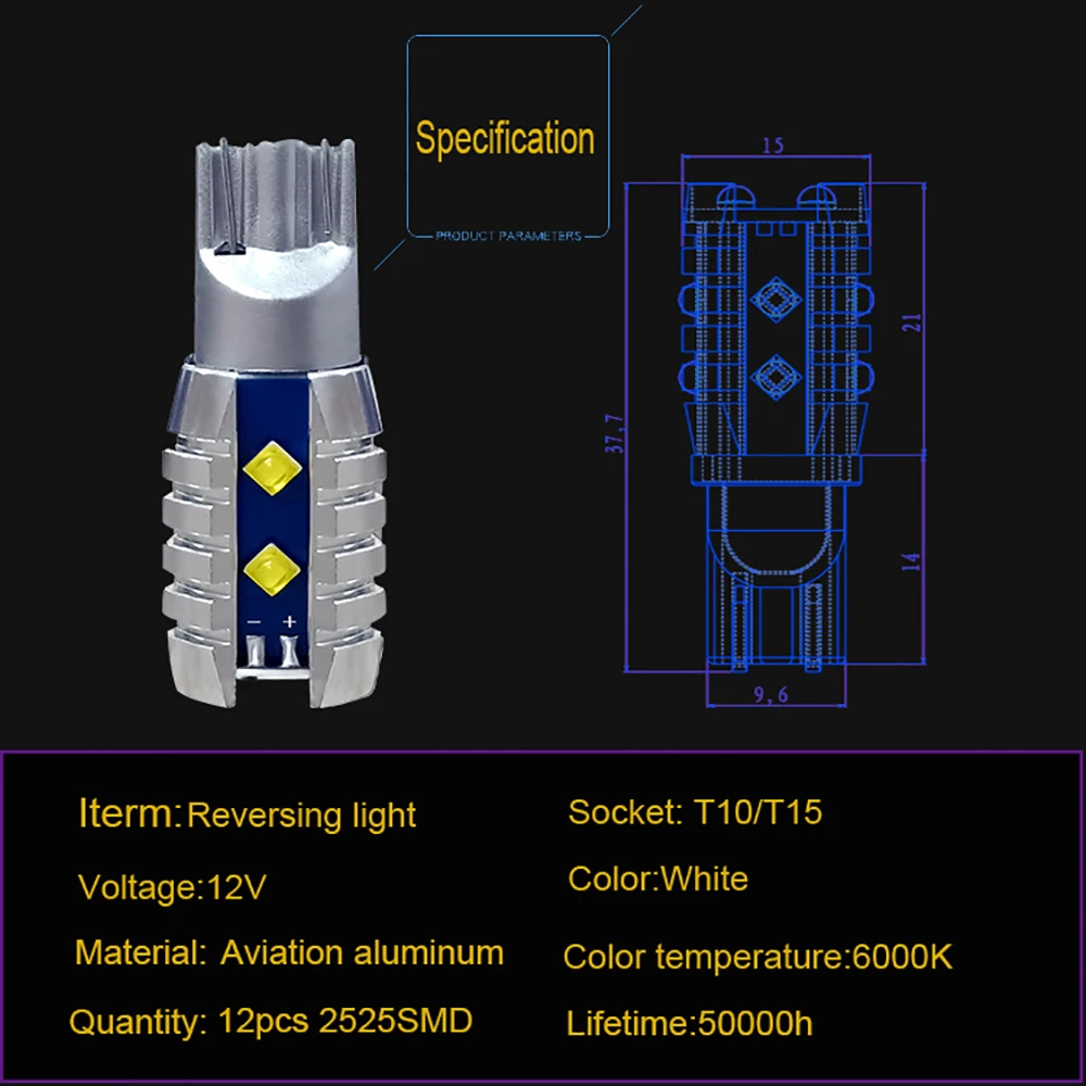 2 шт. T15 W16W 921 912 супер яркий 2400Lm 2525SMD с объективом 12LED CANBUS без ошибок автомобильный резерв лампы Задний фонарь белый