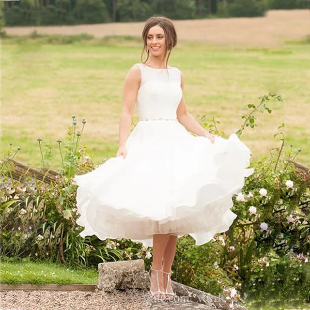 Chiffon Tea Length Short Wedding Dress
