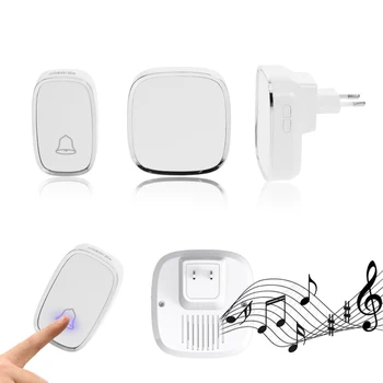 

Modern Waterproof Wireless Doorbell with 1 Push Button Transmitter + 2 Receiver Home Security Door Phone Intercom System EU Plug