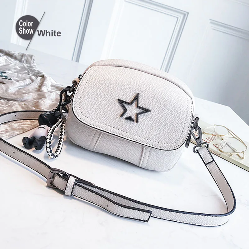 Beibaobao Flap PU Leather Mini Handbag Hotsale Lady Shoulder Bag Women Satchel Shopping Purse Messenger Crossbody Bags Star - Цвет: Белый