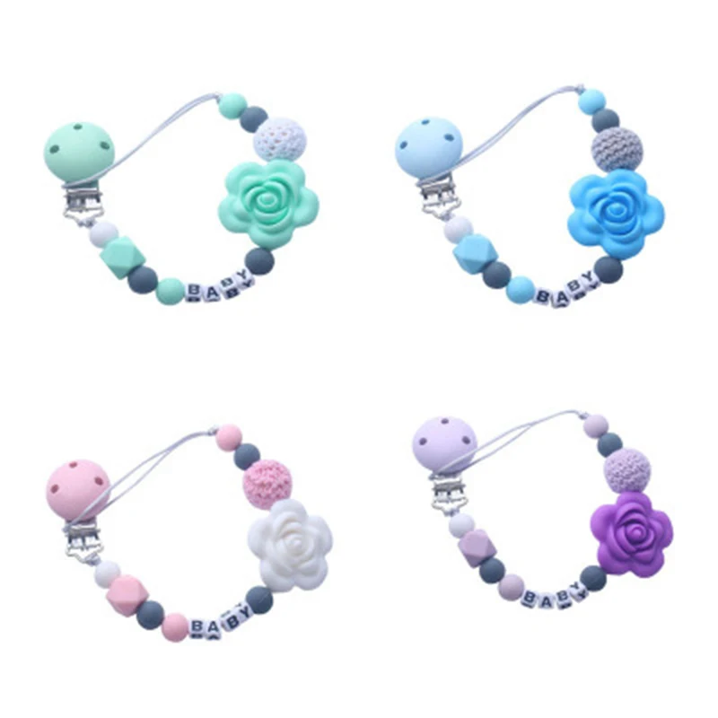 

Children's Silicone Pacifier Clip New DIY Flower Shape Five-color Appease Chewing Toy Pacifier Chain Kid Anti-fall Baby Products